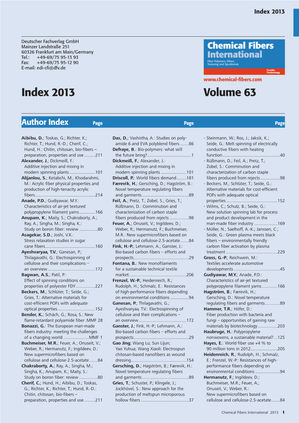 CFI-Index 2013 Jahresregister