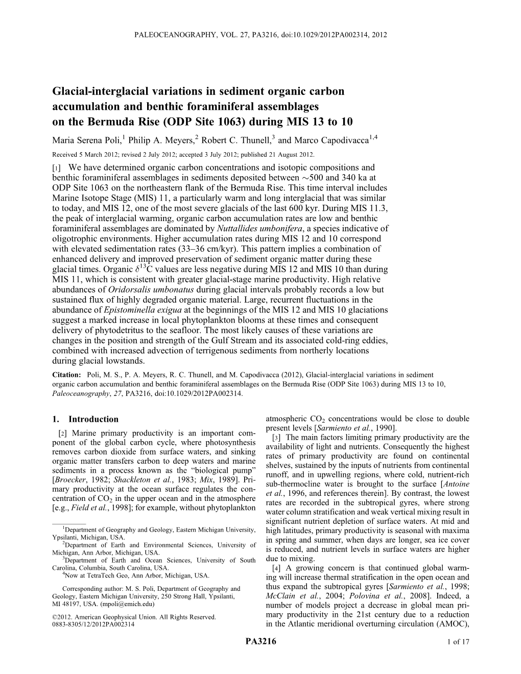 Glacialinterglacial Variations in Sediment Organic Carbon