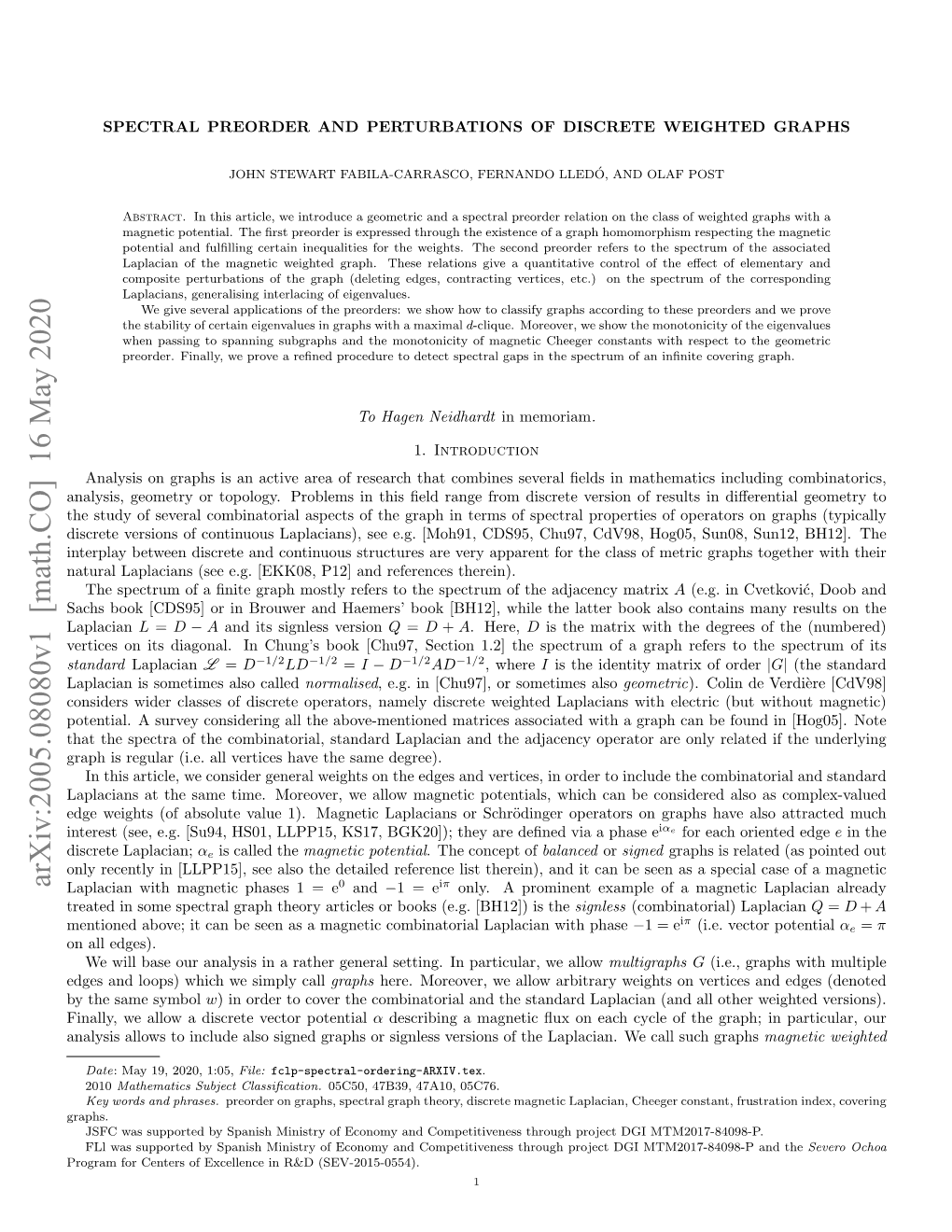 Spectral Preorder and Perturbations of Discrete Weighted Graphs