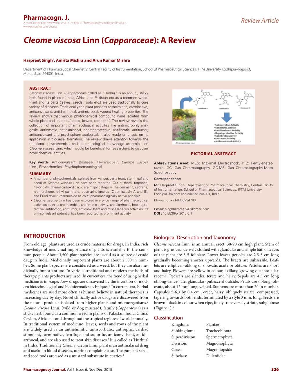 Cleome Viscosa Linn (Capparaceae): a Review