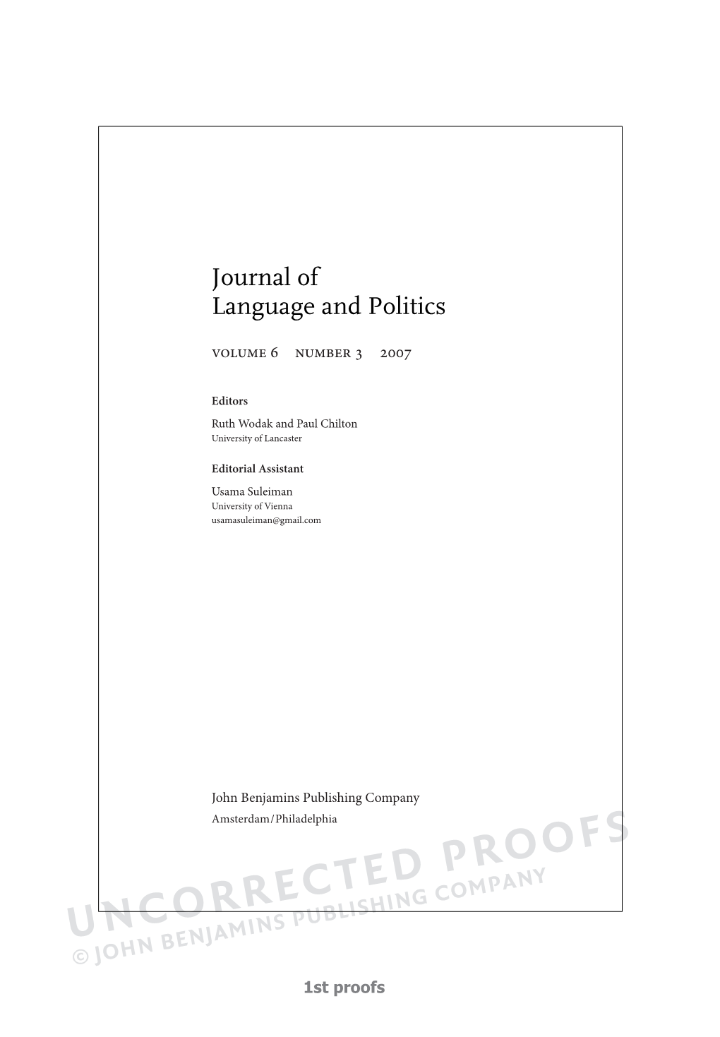 Journal of Language and Politics