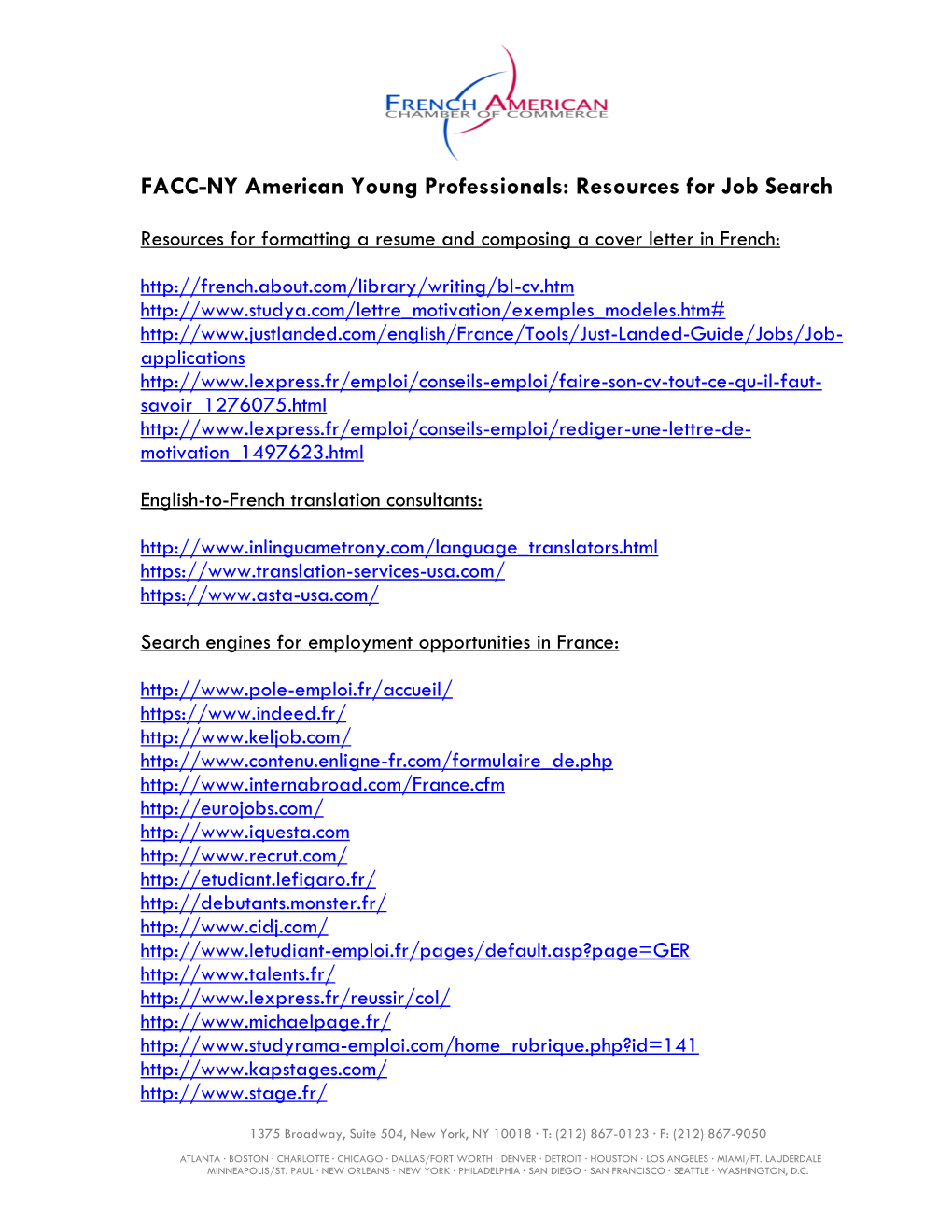 FACC-NY American Young Professionals: Resources for Job Search