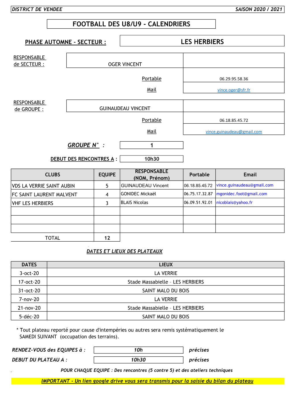 Calendrier Foot À 5 Phase Automne