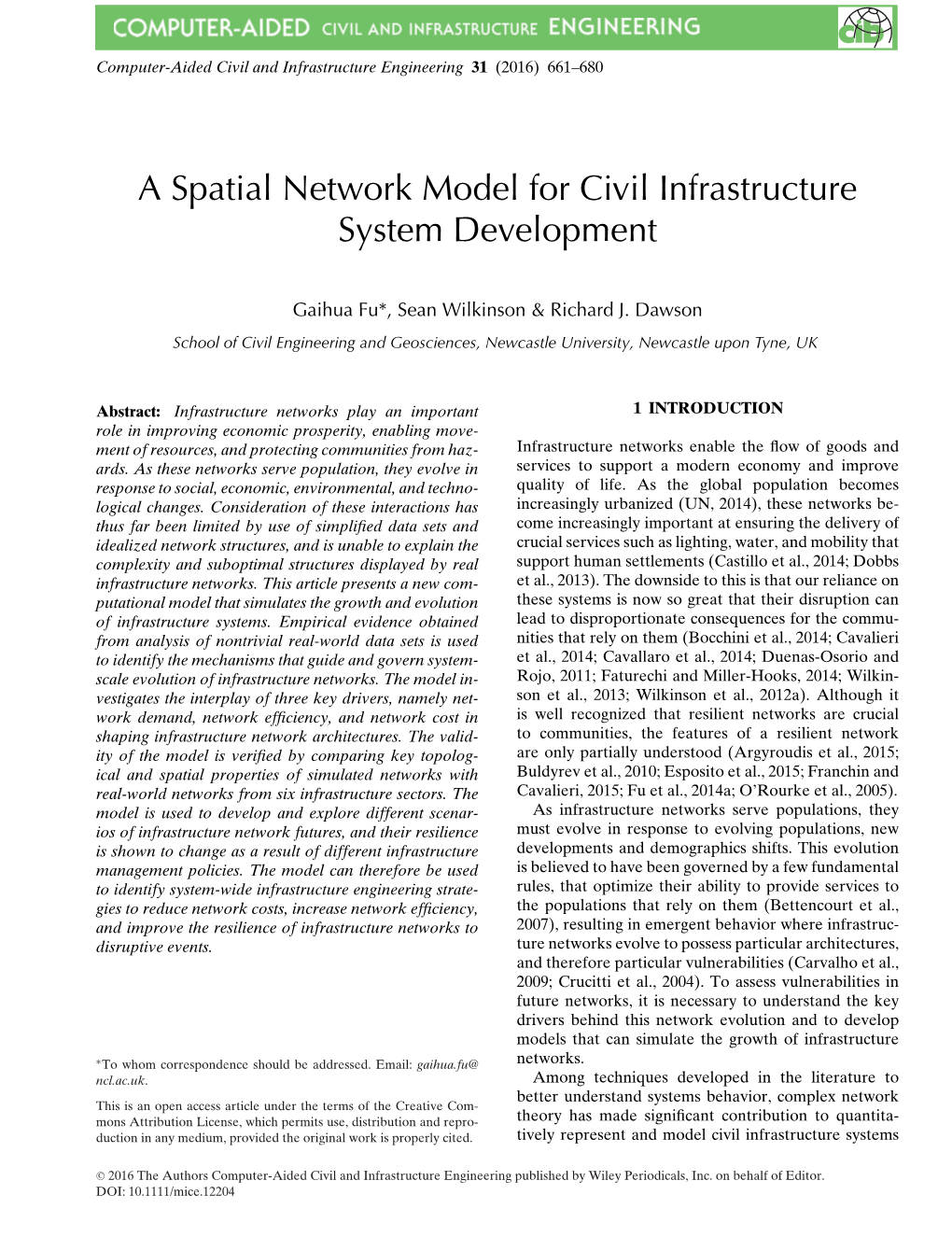 A Spatial Network Model for Civil Infrastructure System Development