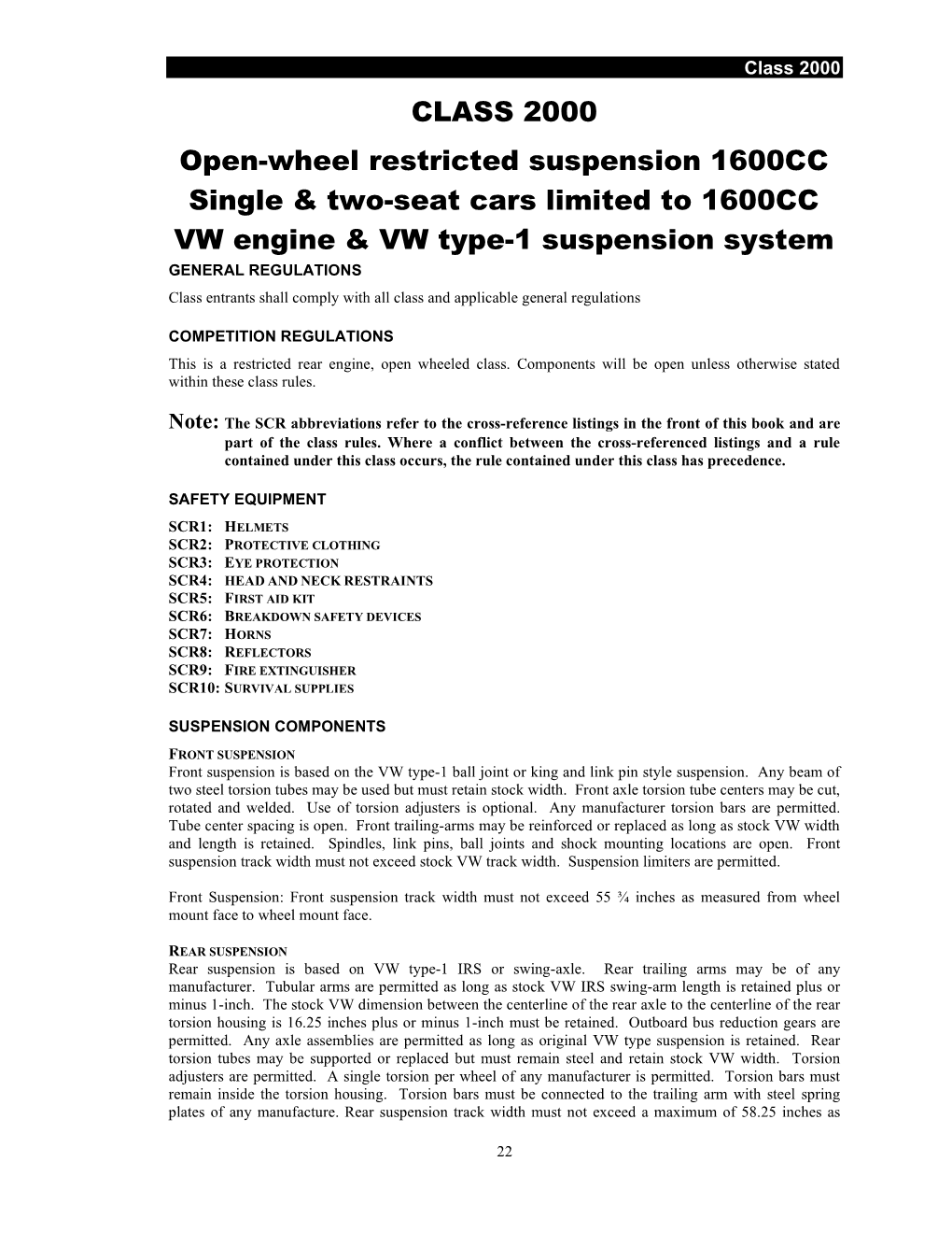 CLASS 2000 Open-Wheel Restricted Suspension 1600CC Single & Two