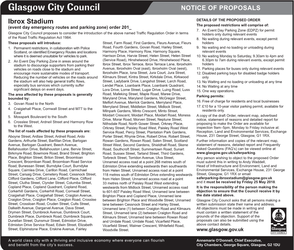 Glasgow City Council NOTICE of PROPOSALS