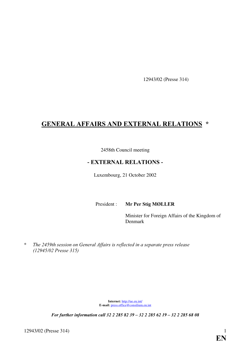General Affairs and External Relations
