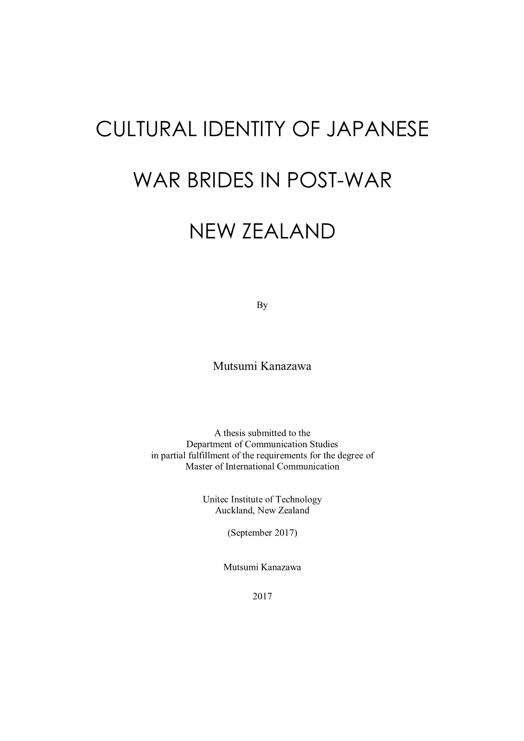 Cultural Identity of Japanese War Brides in Post-War New