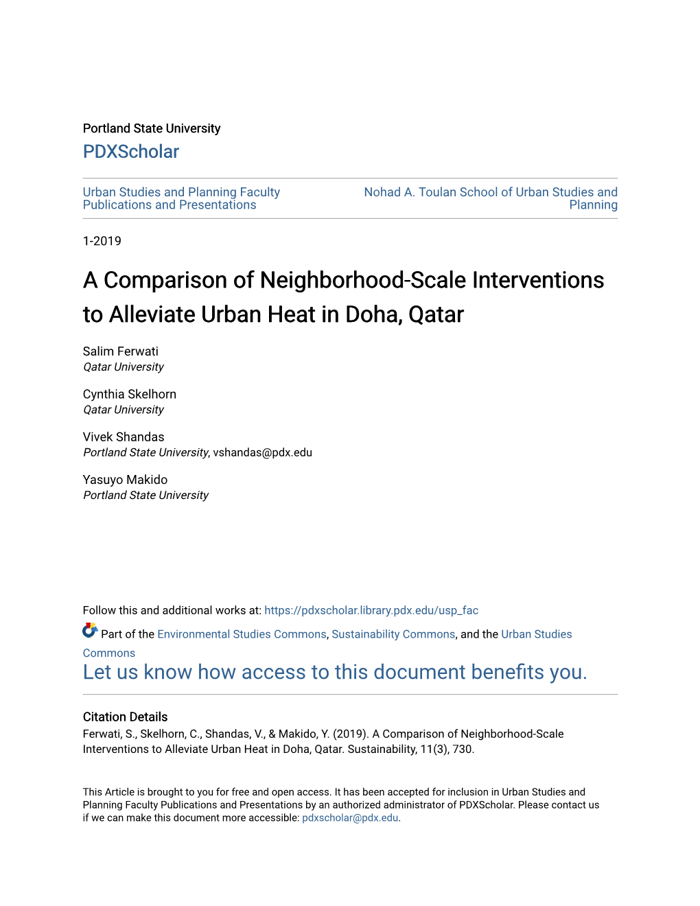 A Comparison of Neighborhood-Scale Interventions to Alleviate Urban Heat in Doha, Qatar