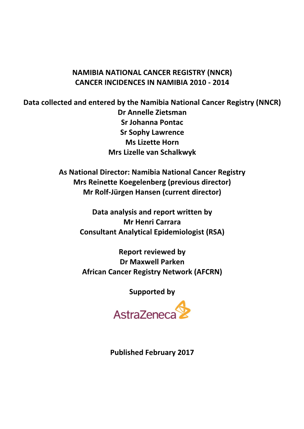 Cancer Incidence in Namibia 2010