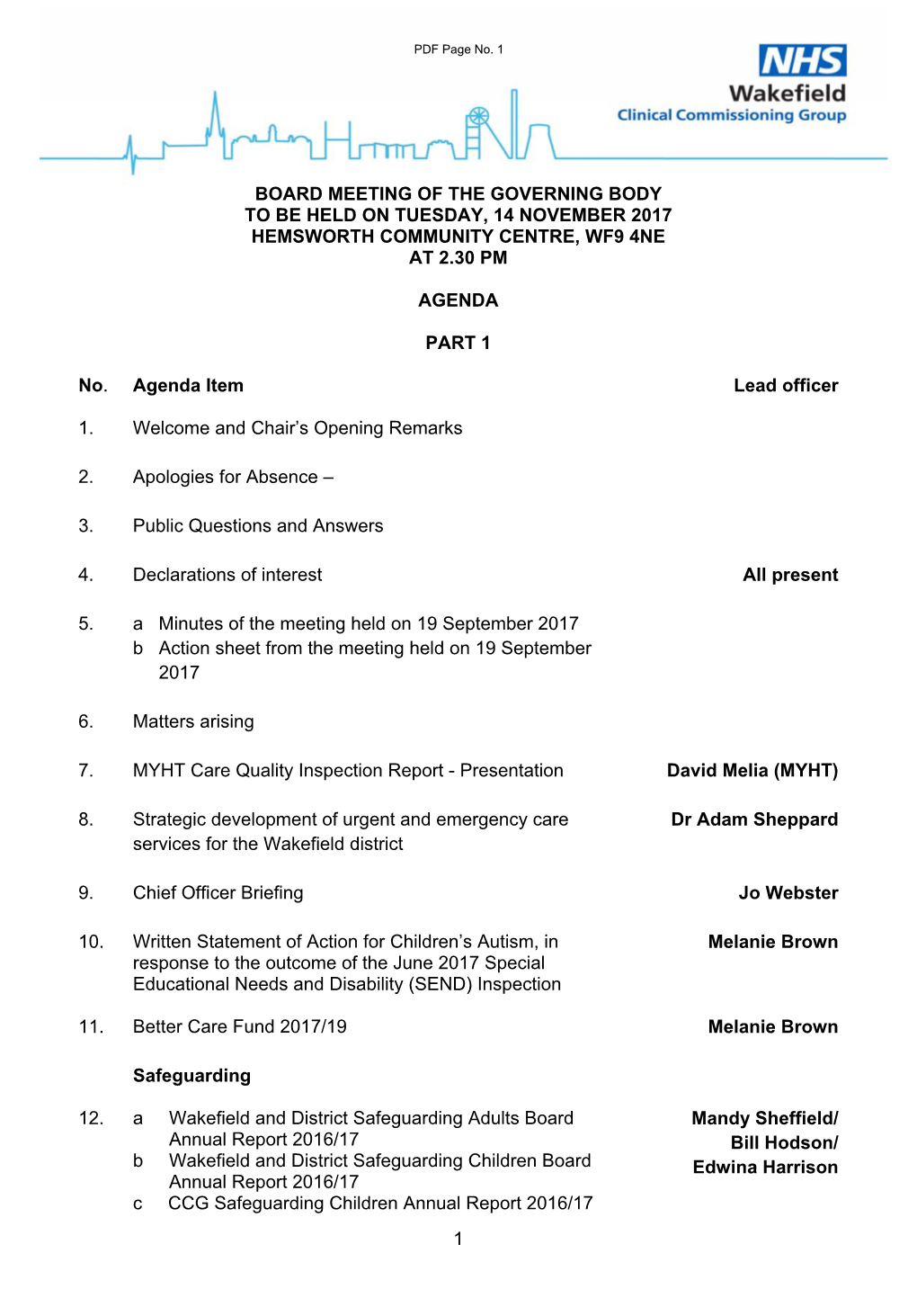 Public Governing Body Papers 14 November 2017