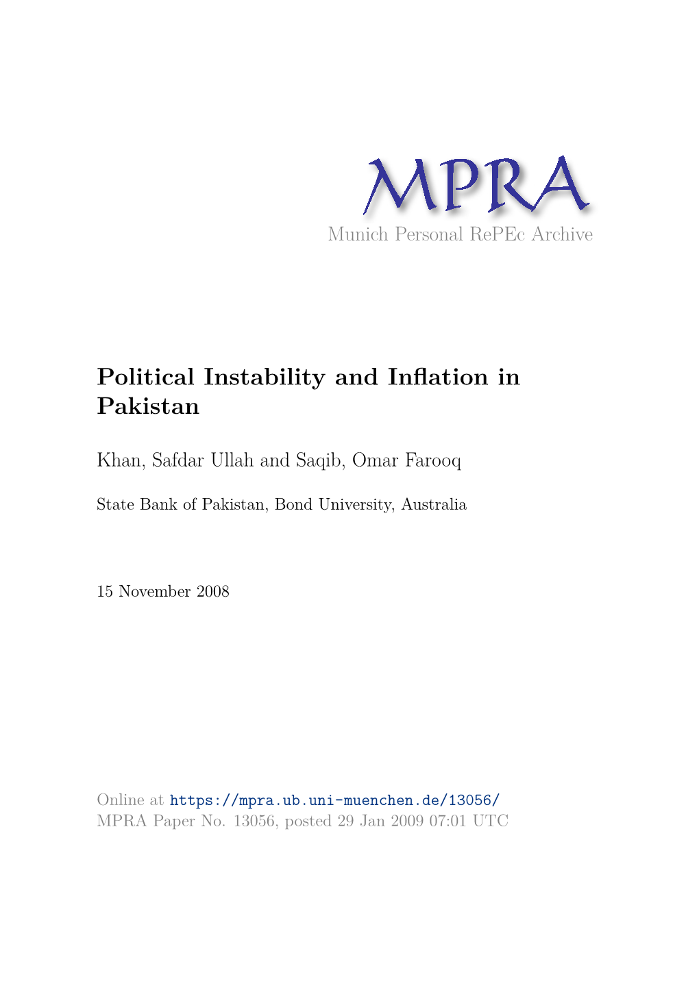 Political Instability and Inflation in Pakistan