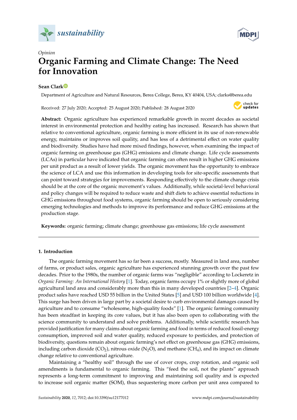 Organic Farming and Climate Change: the Need for Innovation