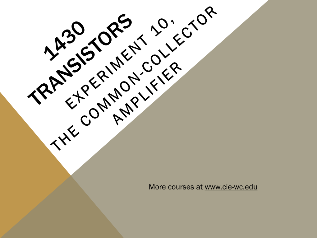 Transistors, Part 1