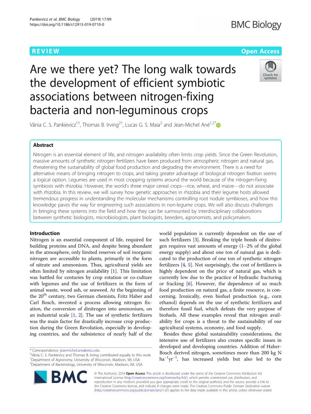 Are We There Yet? the Long Walk Towards the Development of Efficient Symbiotic Associations Between Nitrogen-Fixing Bacteria and Non-Leguminous Crops Vânia C