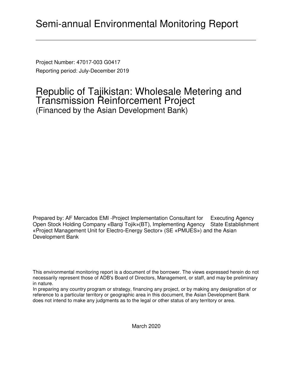 Semi-Annual Environmental Monitoring Report Republic Of