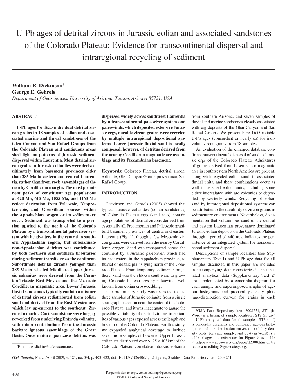 U-Pb Ages of Detrital Zircons in Jurassic Eolian and Associated