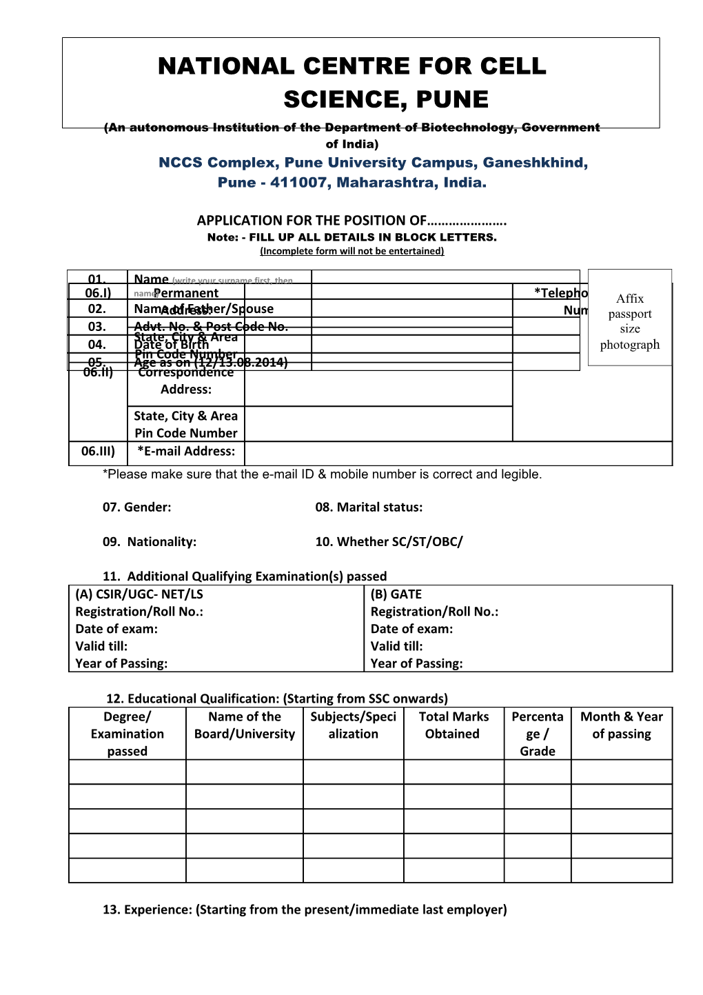 National Centre for Cell Science, Pune