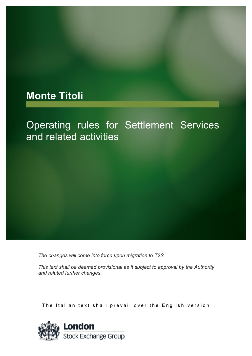 Monte Titoli Operating Rules for Settlement Services and Related