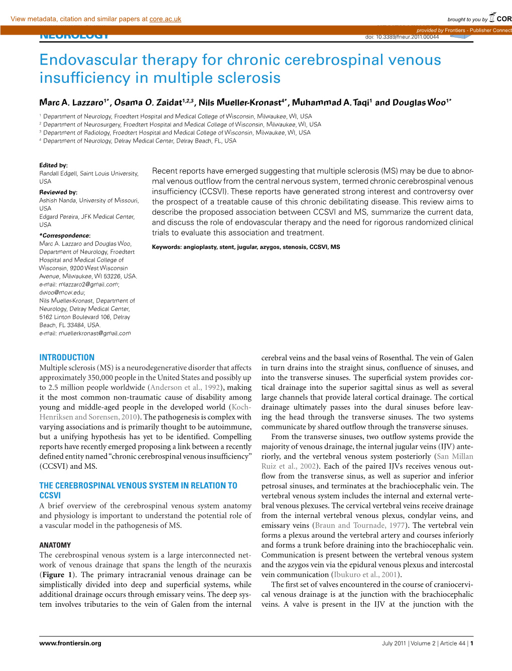 Endovascular Therapy for Chronic Cerebrospinal Venous Insufficiency