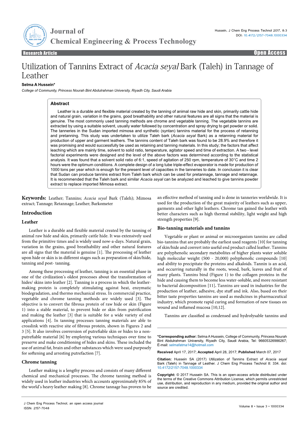 Utilization of Tannins Extract of Acacia Seyal Bark (Taleh) in Tannage Of