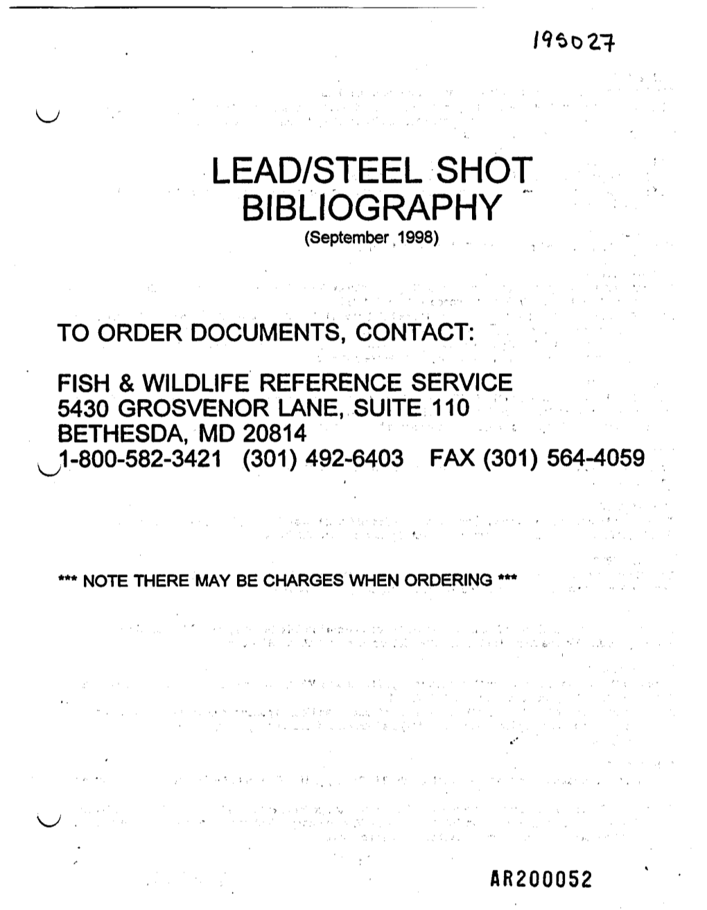 LEAD/STEEL SHOT BIBLIOGRAPHY " (September, 1998)