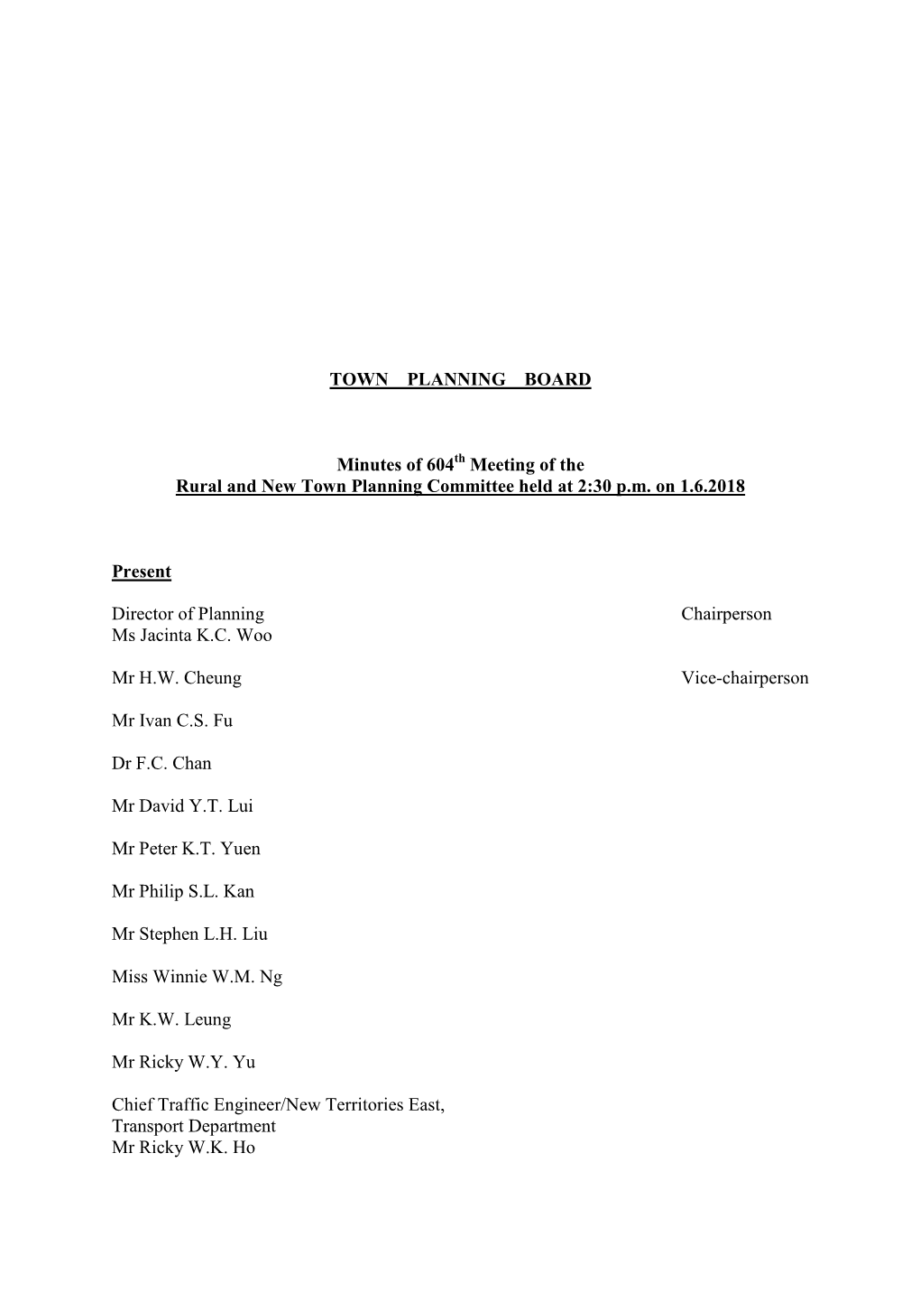 TOWN PLANNING BOARD Minutes of 604 Meeting of the Rural and New