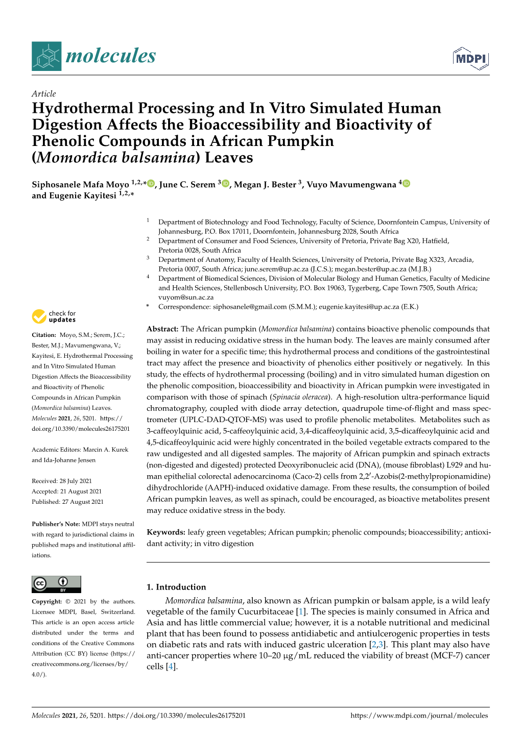 Hydrothermal Processing and in Vitro Simulated Human Digestion Affects