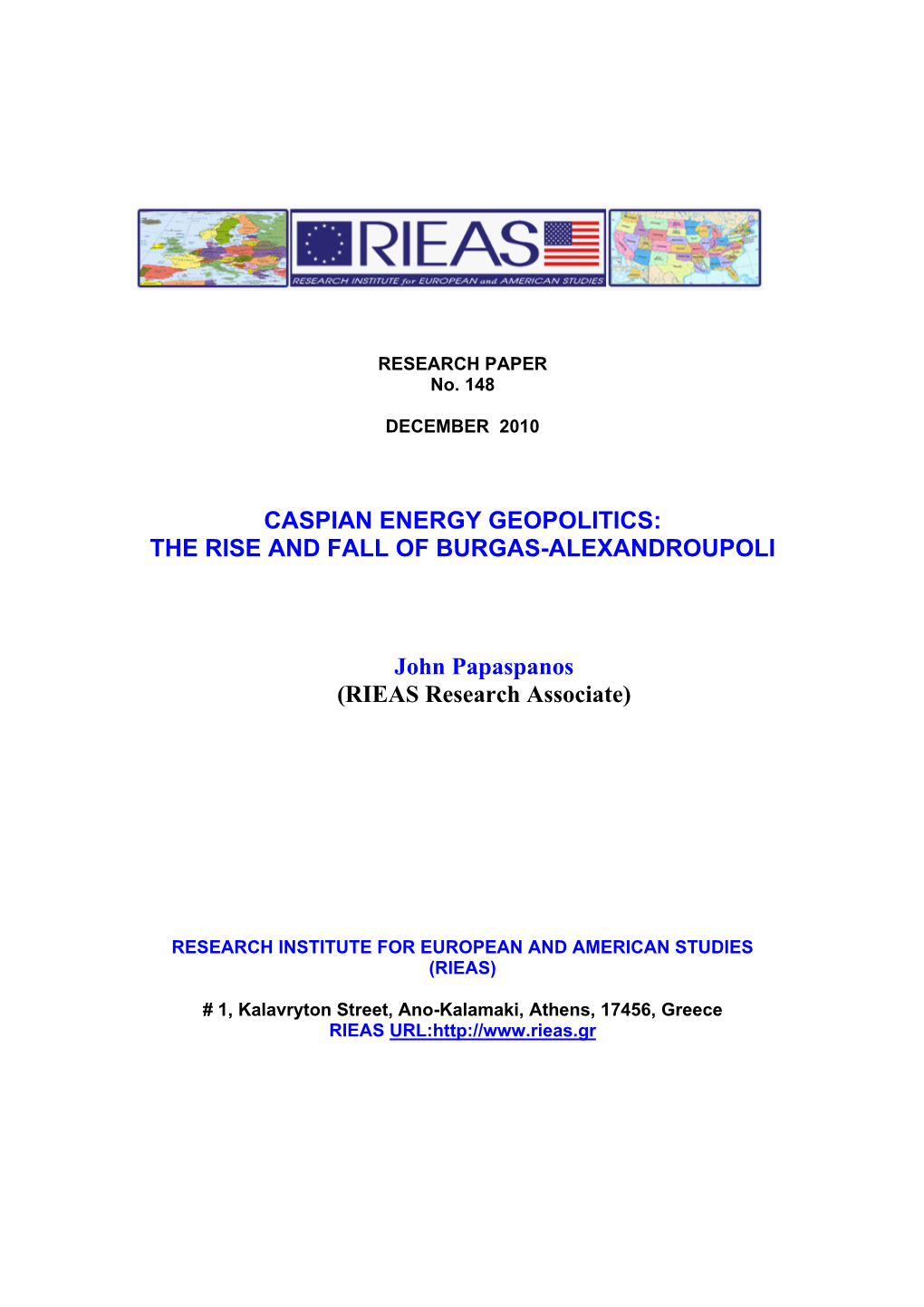 Caspian Energy Geopolitics: the Rise and Fall of Burgas-Alexandroupoli