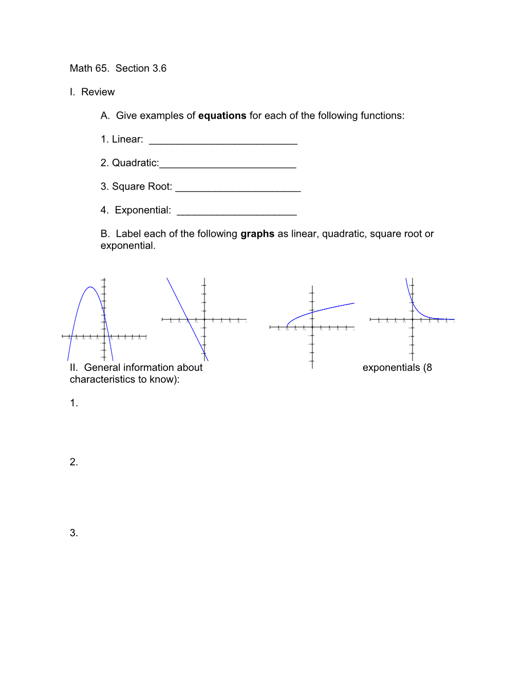 A. Give Examples of Equations for Each of the Following Functions