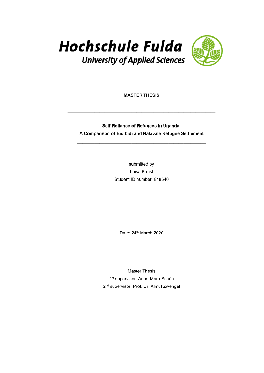 Self-Reliance of Refugees in Uganda: a Comparison of Bidibidi and Nakivale Refugee Settlement ______