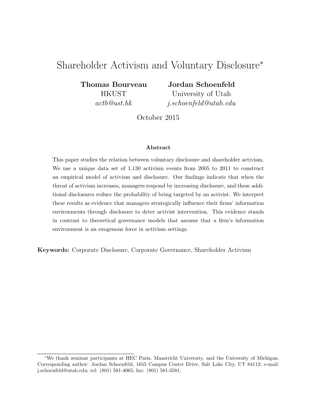 Shareholder Activism and Voluntary Disclosure∗