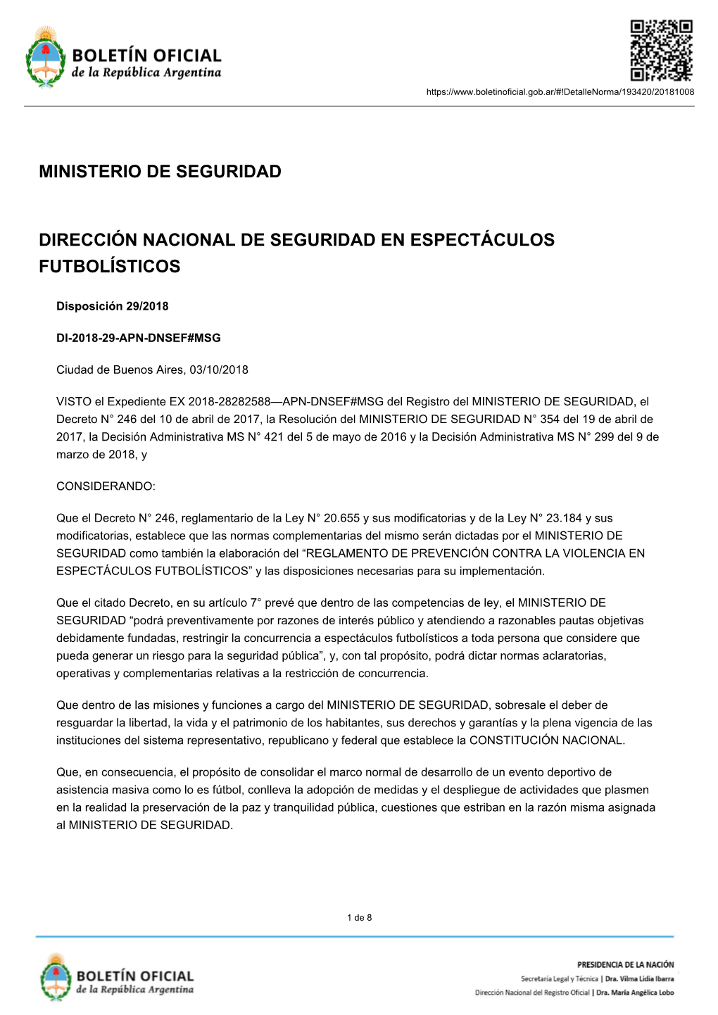 Ministerio De Seguridad Dirección Nacional De