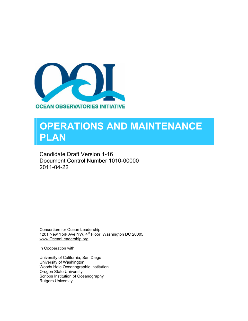 S OPERATIONS and MAINTENANCE PLAN