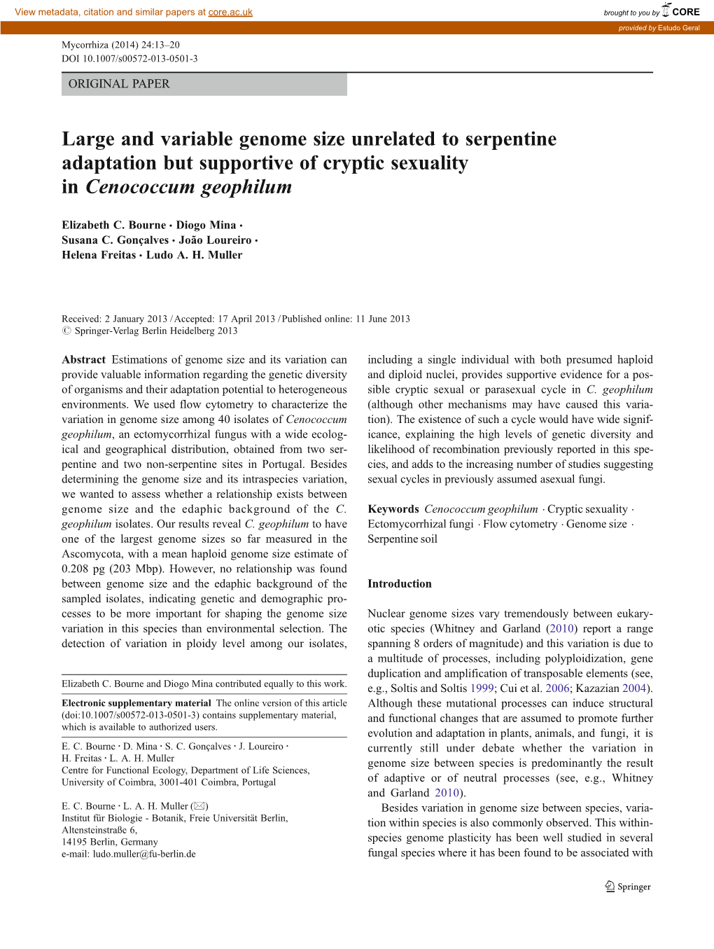 Large and Variable Genome Size Unrelated to Serpentine Adaptation but Supportive of Cryptic Sexuality in Cenococcum Geophilum