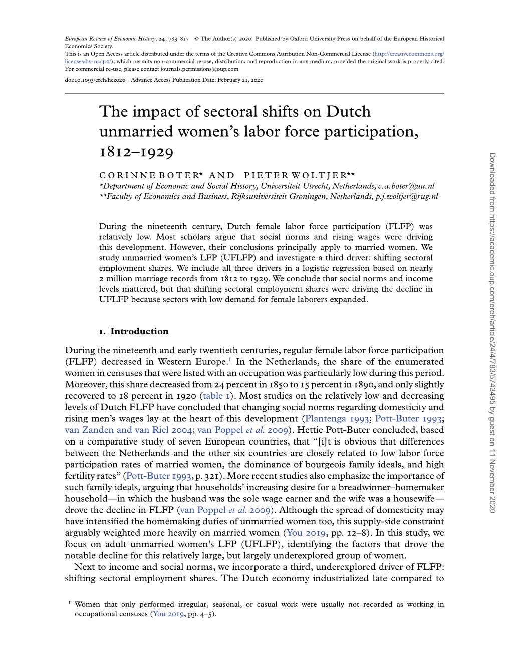 The Impact of Sectoral Shifts on Dutch Unmarried Women’S Labor Force Participation