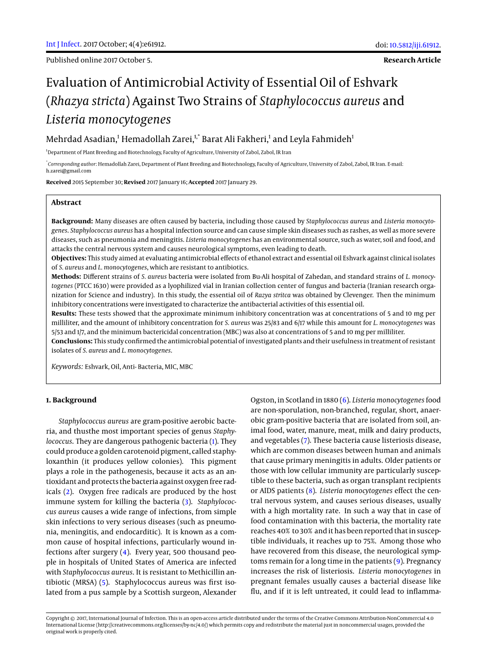 (Rhazya Stricta) Against Two Strains of Staphylococcus Aureus A