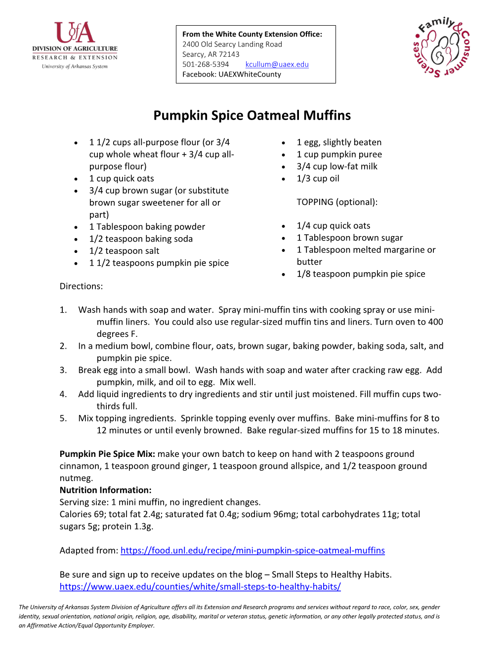 Pumpkin Spice Oatmeal Muffins