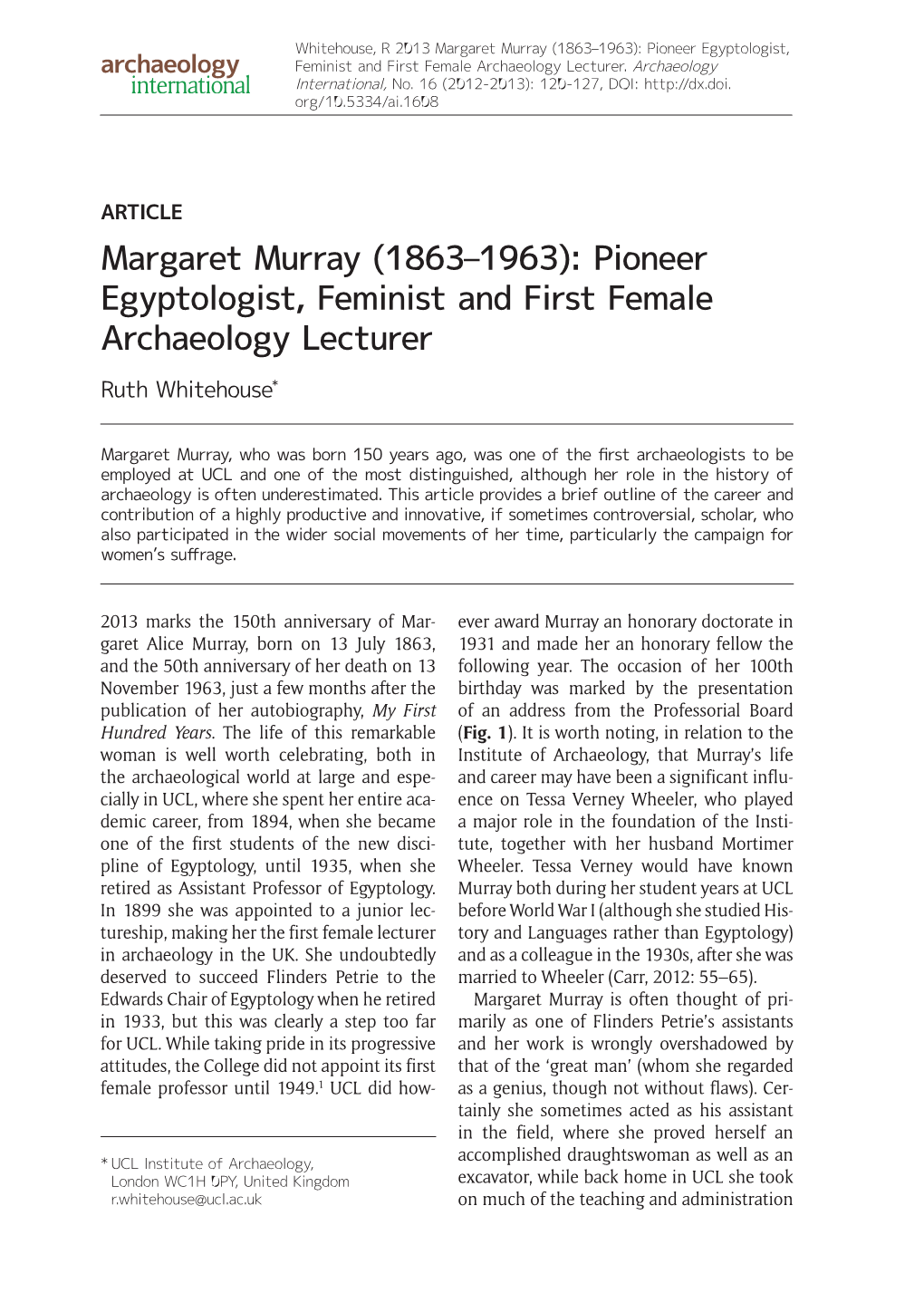 Margaret Murray (1863-1963): Pioneer Egyptologist, Feminist And