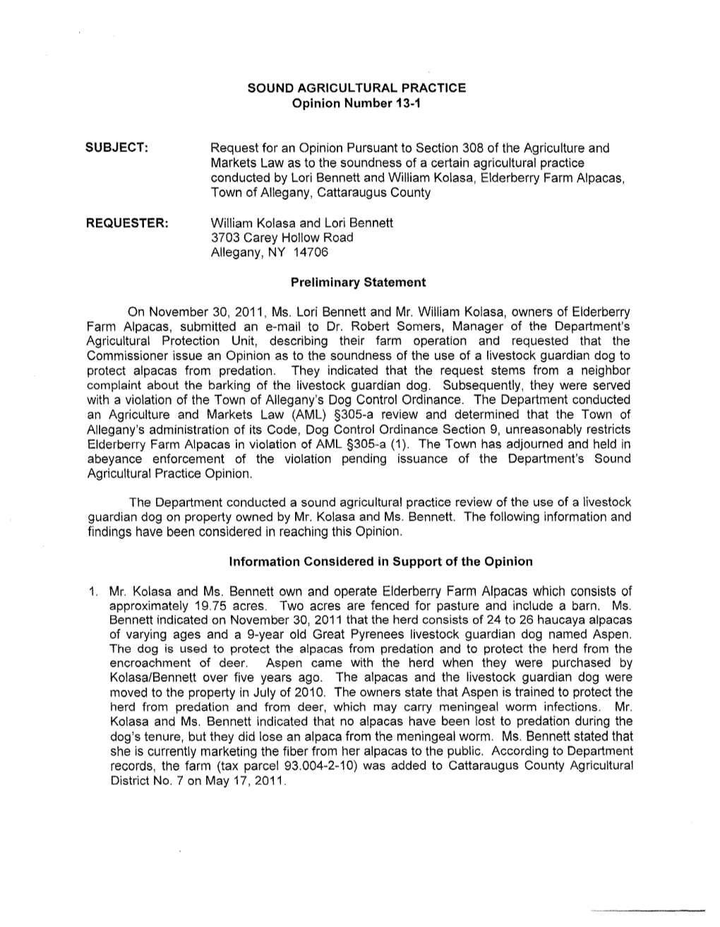 SOUND AGRICULTURAL PRACTICE Opinion Number 13-1 SUBJECT