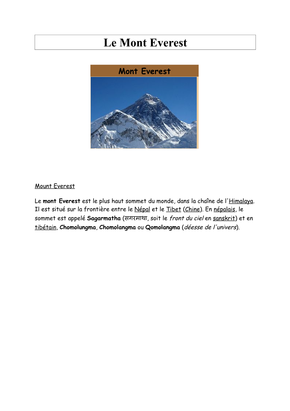 Le Mont Everest