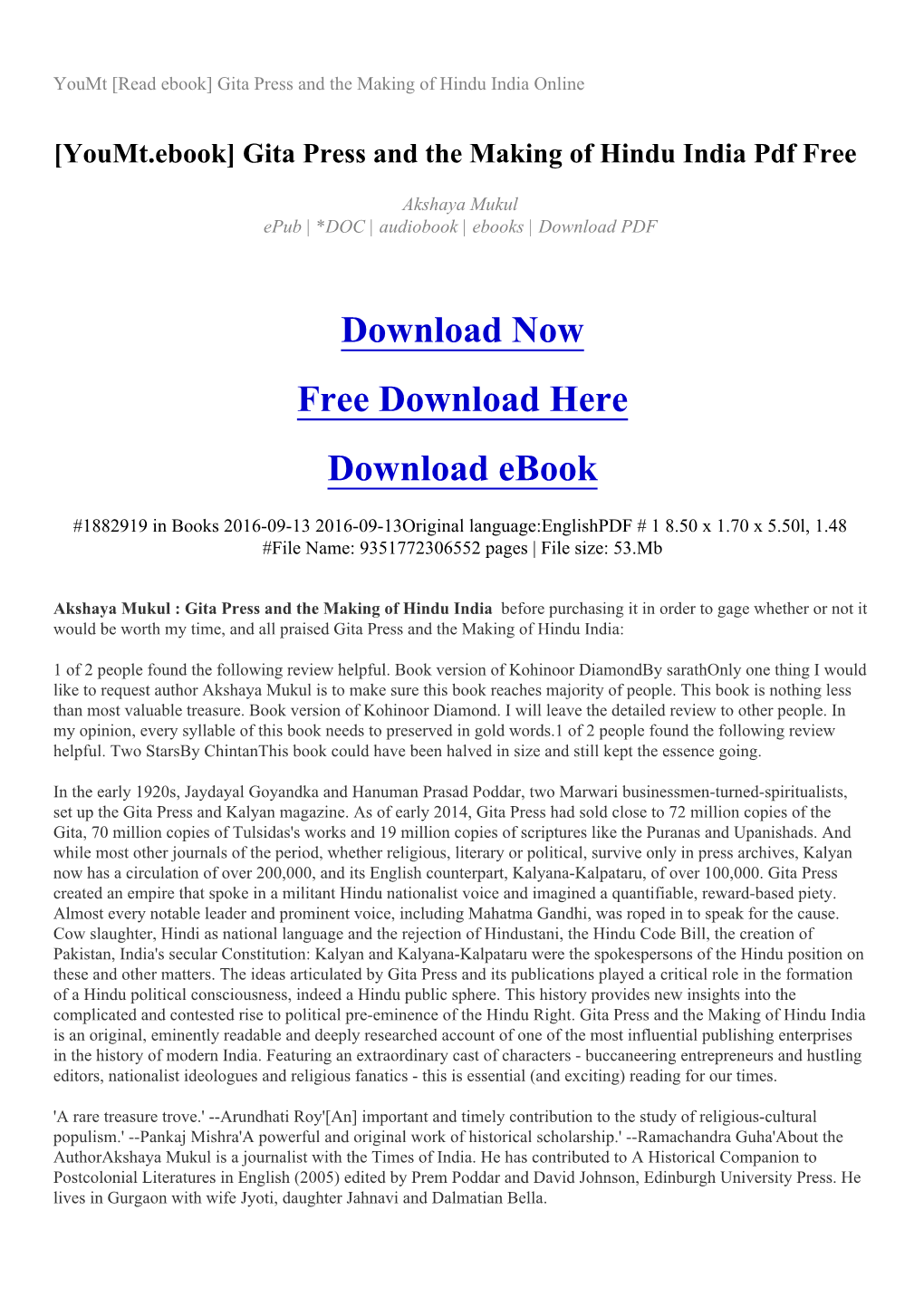 Gita Press and the Making of Hindu India Online