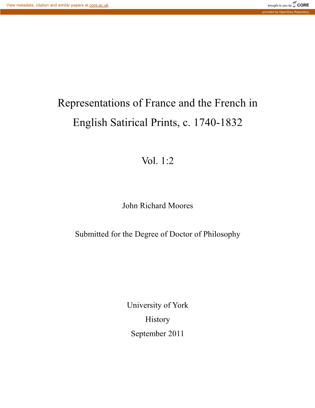 Representations of France and the French in English Satirical Prints, C