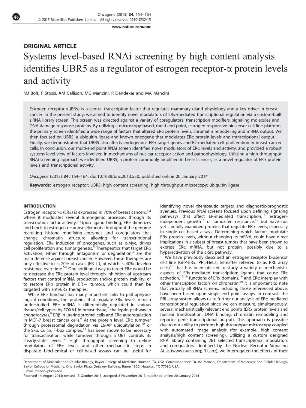 Systems Level-Based Rnai Screening by High Content Analysis Identifies