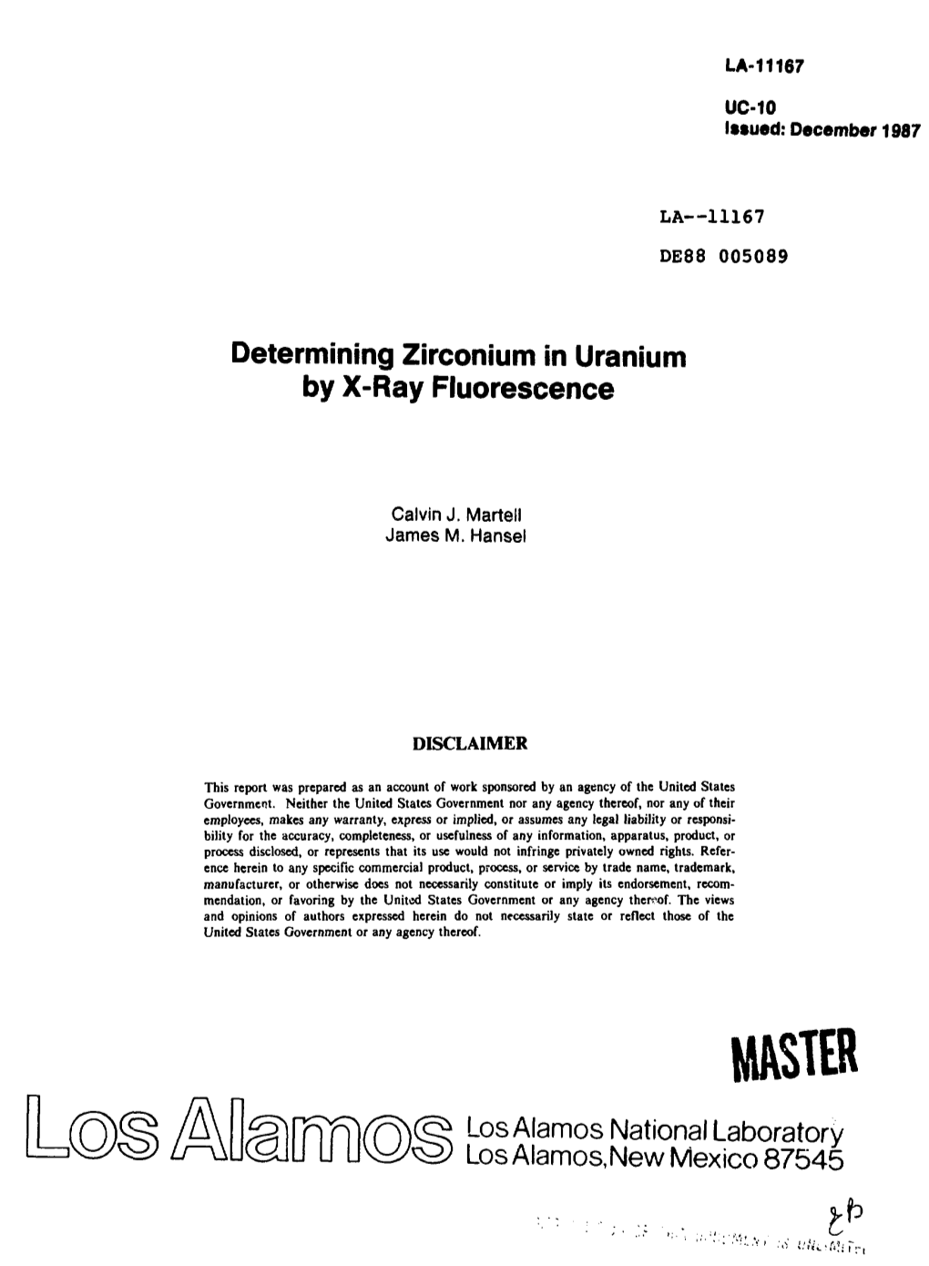 Determining Zirconium in Uranium by X-Ray Fluorescence