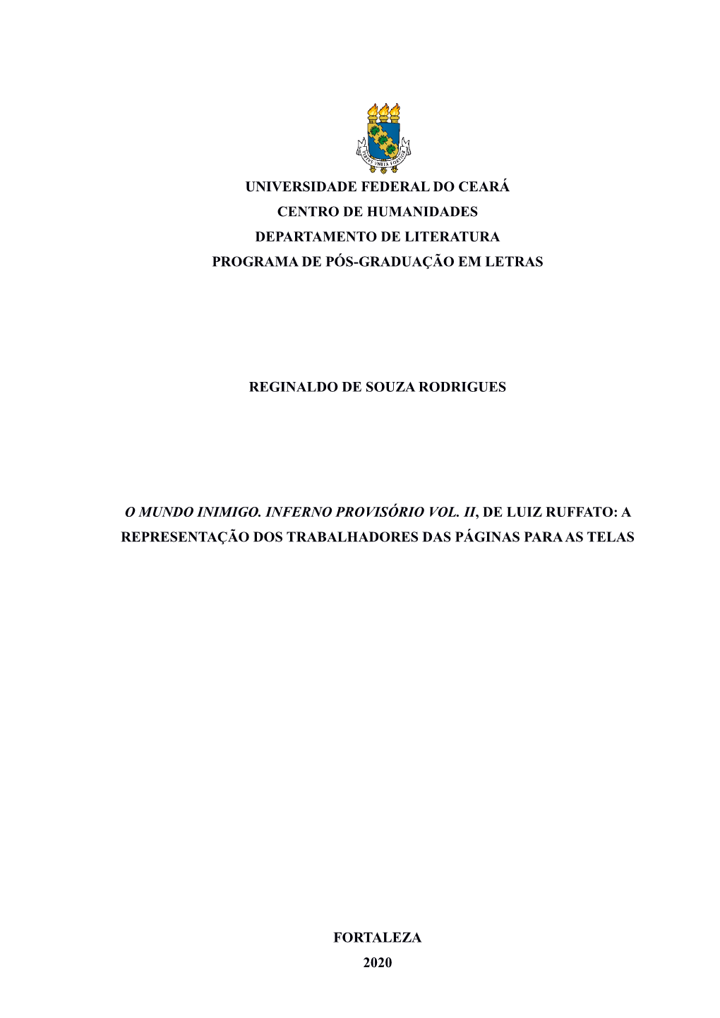 Universidade Federal Do Ceará Centro De Humanidades Departamento De Literatura Programa De Pós-Graduação Em Letras