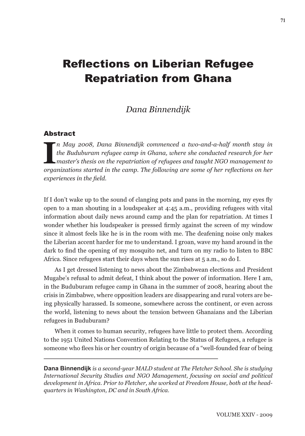 Reflections on Liberian Refugee Repatriation from Ghana