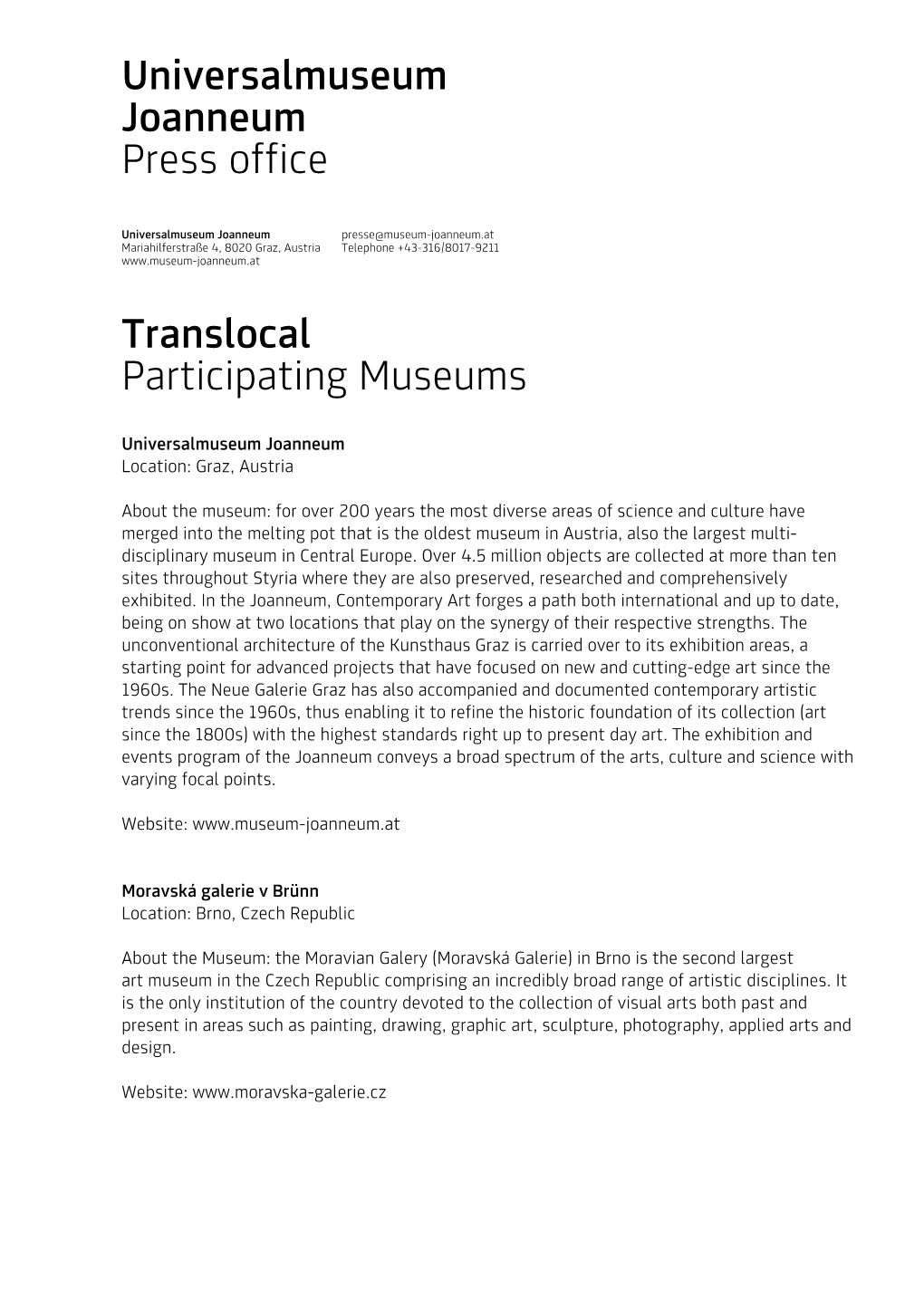 Universalmuseum Joanneum Press Office Translocal Participating