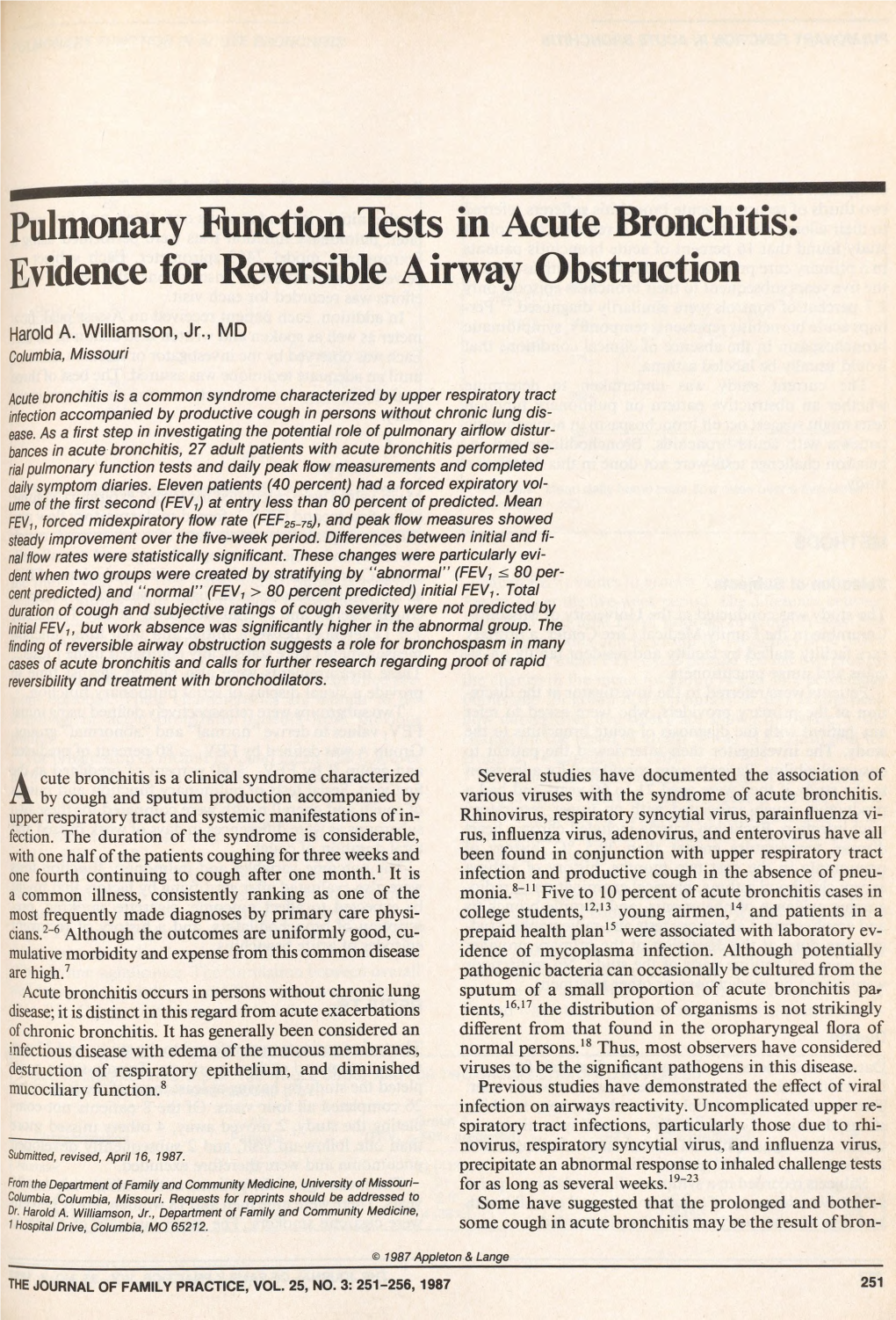 Pulmonary Function Tests in Acute Bronchitis: Evidence for Reversible Airway Obstruction