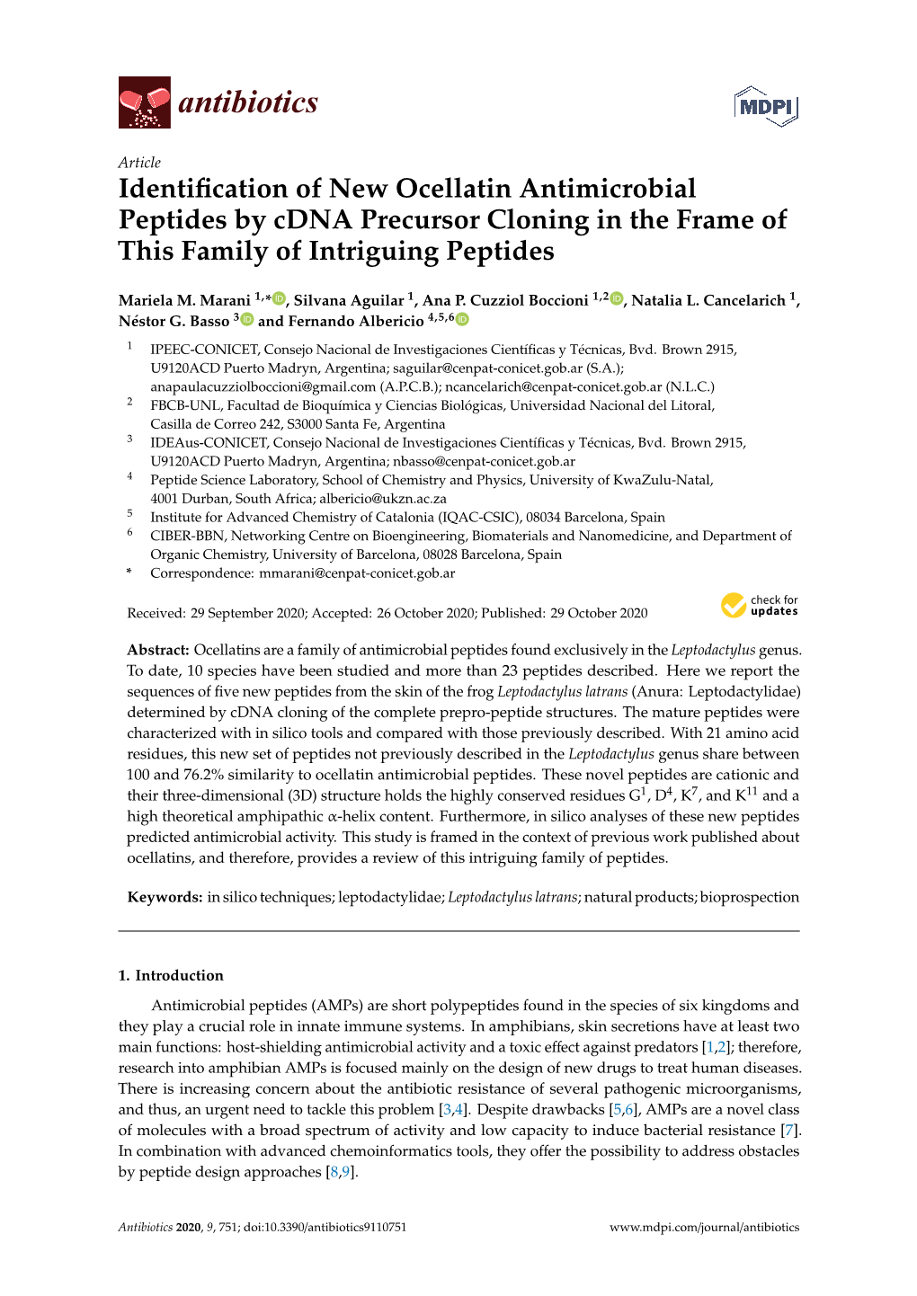 Identification of New Ocellatin Antimicrobial Peptides by Cdna